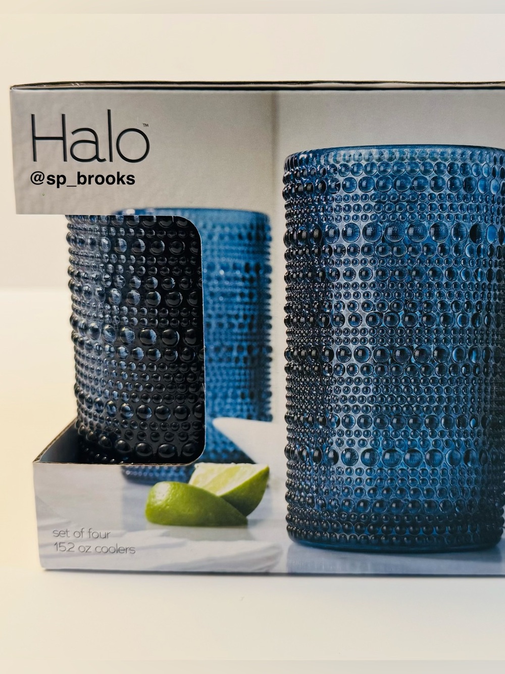 🎁HALO Glass Tumblers - Navy Blue Highball Glass Drinkware - Set of 4 - 15.2 oz